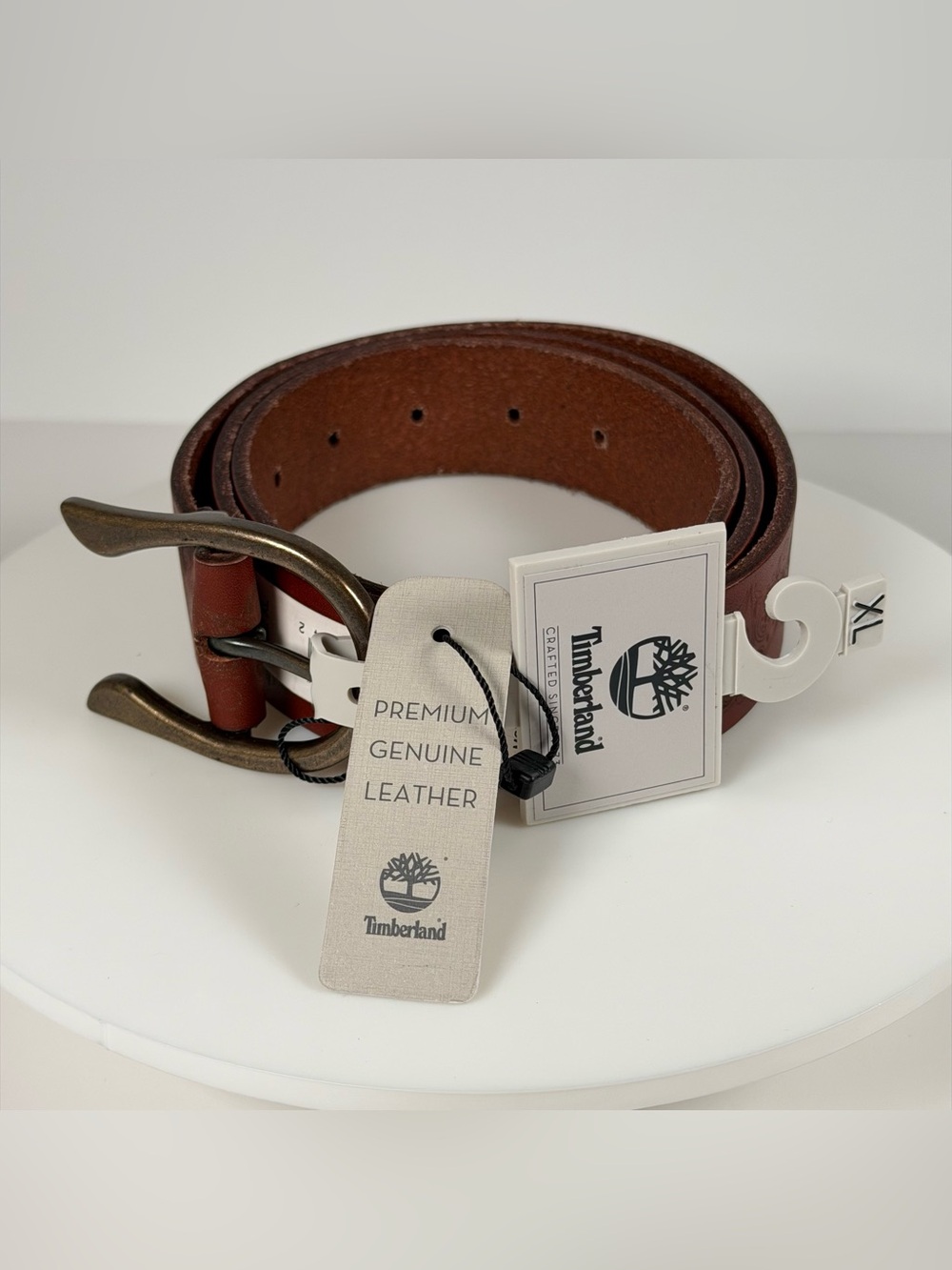 Timberland Womens Casual Leather Belt for Jeans XL 35-39 Chestnut Etched NWT